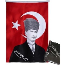 MarkEntegra Atatürk Posterli Türk Bayrağı - 70 x 100 cm Saten Kumaş