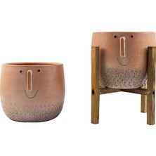 Renas Store Bitki Tasarımı Ev Dekorasyon Aksesuar Surat Desenli Toprak Saksı Saksılık Salon Çiçeklik Ikili Set Ayaksız - 4 Ayaklı- 19 cm