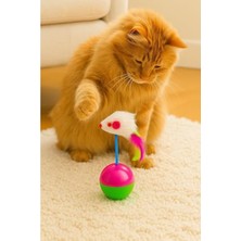 MarkEntegra Peluş Fareli Kedi Oyuncağı, Renkli Kuyruklu ve Denge Toplu Eğlenceli Oyun