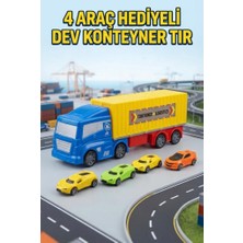 Farbu Oyuncak Premium Oyuncak Konteyner Tır ve Spor Araba Seti - 4'lü Sürtünmeli Mini Yarış Arabalı Tır Taşıyıcı