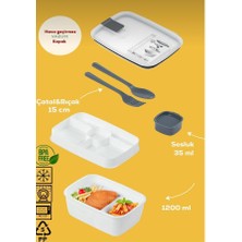 Abnturk Vakum Kapaklı Çatal Kaşıklı Sosluklu Bölmeli Beslenme Kabı 2 Katlı Sefer Tası - Lunch Box