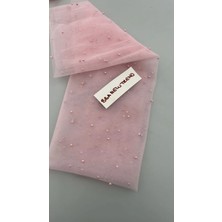 1, 5 mt Pembe Incili Kumaş, Gelin Duvağı Kumaşı, Gelinlik Pembe Boncuklu Tül, Incili Tül Kumaş Boncuk