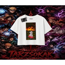 Tarzsokak Minato Namikaze Naruto Anime Karakteri Kadın Crop Tişört Beyaz