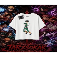 Tarzsokak Rock Lee Naruto Anime Karakter Kadın Crop Tişört Beyaz