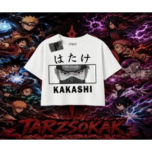 Tarzsokak Kakashi Hatake Naruto Anime Karakteri Kadın Crop Tişört Beyaz
