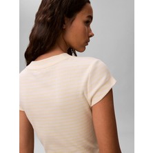 Calvin Klein Kadın / Kız Sarı Calvin Klein Strıped Monologo Bab, Xbs, Xxs Sarı Kadın T-Shirt