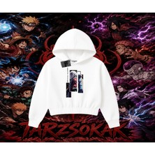 Tarzsokak Jiraiya Naruto Anime Karakteri Kadın Crop Kapşonlu Sweatshirt Beyaz