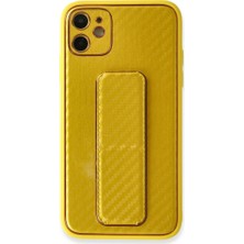 Magicool Iphone 12 Kılıf Coco Karbon Standlı Kapak - Sarı
