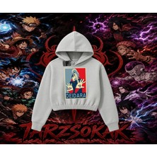 Tarzsokak Deidara Naruto Anime Karakteri Kadın Crop Kapşonlu Sweatshirt Beyaz
