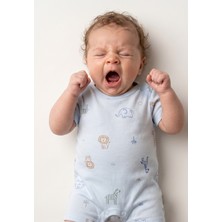 Unisex Bebek, Hayvan Desenli Kısa Kollu Şortlu Tulum