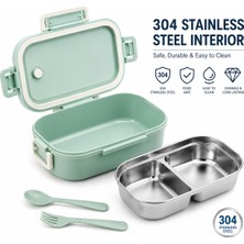 Beny Store Lunch Box 304 Paslanmaz Çelik Bölmeli Beslenme Kabı Yeşil – Çatal Kaşık Setli