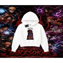 Tarzsokak Madara Uchiha Naruto Anime Karakteri Kadın Crop Kapşonlu Sweatshirt Beyaz