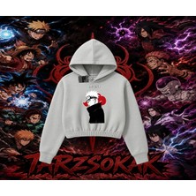 Tarzsokak Pain Nagato Naruto Anime Karakter Kadın Crop Kapşonlu Sweatshirt Beyaz