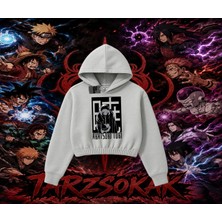 Tarzsokak Obito Uchiha Naruto Anime Karakteri Kadın Crop Kapşonlu Sweatshirt Beyaz