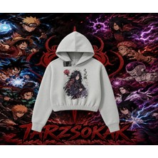 Tarzsokak Madara Uchiha Naruto Anime Karakteri Kadın Crop Kapşonlu Sweatshirt Beyaz