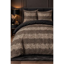 More Home    Çift Kişilik Nevresim Takımı Lastikli Çarşaflı Leopar Desenli Siyah
