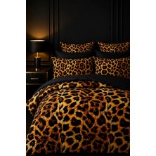 More Home Çift Kişilik Yorgan Kılıfı + Yastık Kılıfı Çarşafsız Dijital Baskılı 3D 3 Boyutlu Leopar Desenli Siyah
