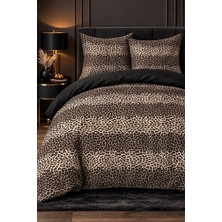 More Home  Çift Kişilik Yorgan Kılıfı + Yastık Kılıfı  (Çarşafsız) Leopar-Siyah
