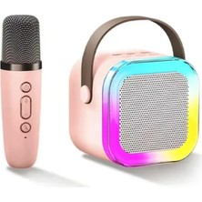 K12 Kablosuz Bluetooth Hoparlör Pembe Karaoke Mikrofon 5 Ses Efektli Rgb Hd Stereo Ses Usb/sd/fm