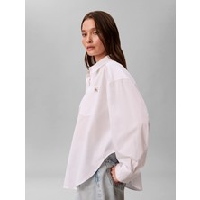 Calvin Klein Kadın / Kız Beyaz Calvin Klein Cotton Poplın Croppe, Yaa, Xxs Beyaz Kadın Gömlek