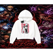Tarzsokak Shikamaru Nara Naruto Anime Karakter Kadın Crop Kapşonlu Sweatshirt Beyaz