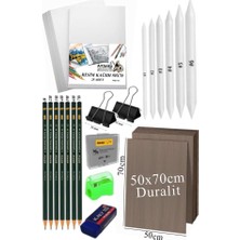 Karakalem Eskiz Çizim Seti Durolit Seti 50X70 cm 1 Paket Pastel Dağıtıcı Kalem Resim Kağıdı
