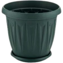Balkon Saksı Bahçe Saksısı Büyük Boy Yuvarlak Saksı ve Altlığı 9 Litre 2 Adet 26X24 Yeşil