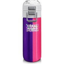 Erkek Çocuk 500 ml Okul ve Günlük Paslanmaz Çelik Termos - Mor-Pembe Renkli Çizgili - Sızdırm