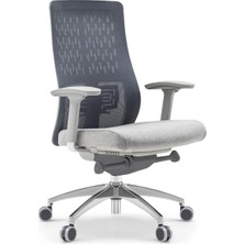 Flexo Pro Ofis Çalışma Oyuncu Sandalyesi Şef Gri Kumaş Ergonomik 3D Kolçak Ayarlanabilir Bel D