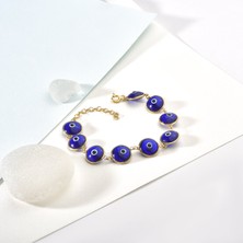 Nox Jewelry 14 Ayar Altın Kaplama 925 Ayar Gümüş Mavi Nazar Boncuklu Bileklik - CB00134