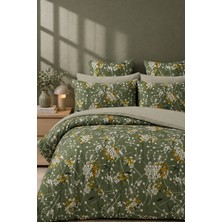 More Home  Çift Kişilik Yorgan Kılıfı + Yastık Kılıfı (Çarşafsız) Floral Yeşil Beyaz