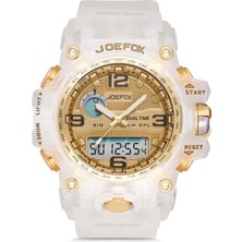 Joefox Analog-Dijital Spor Kol Saati, Şeffaf-Altın Kadran, 45MM, LED Ekranlı, Su Geçirmez, Krono