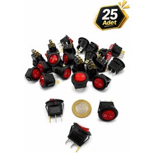 Tabis Yuvarlak Anahtar Işıklı | Kırmızı | 3 Pin 23 mm | 25 Adet | 220 V | Aç Kapa On-Off Işıklı Switch Buton
