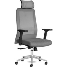 Kolto Ofis Sandalyesi Baş Destekli Ergonomik Çalışma Koltuğu Dayanıklı Kumaş Döşeme (Gri)