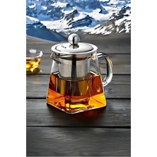 Empressco 550 ml Süzgeçli Tek Kat Çay Demlik Borosilikat Isıya Dayanıklı Çay Demliği Cam Çaydanlık