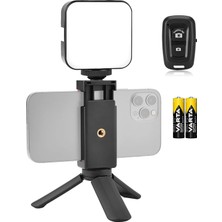 Mini Tripod, Telefon Tutucu, Kumanda ve Puluz PU529B 64 LED Light 5 Watt Işık Masaüstü Vlog Canl