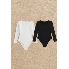 QKK Kadın Pamuklu Likralı Penye Uzun Kol 2'li Çıtçıtlı Body Q6K1K8T3KA
