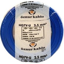 Öznur Kablo HO7V-U Nya Tek Damarlı Kablo, Mavi, 2.5 Mm², 100 Metre | Elektrik Iletimi Sağlar
