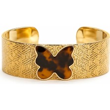 Lovecharm Gold Kelebek Figürlü Geniş Kelepçe Bileklik Ayarlanabilir Premium Kadın Manşet Bileklik