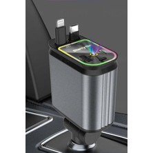 Acl Acc-01 Rgb Işıklı 66W Araç Şarj Cihazı | 4in1 Geri Çekilebilir Kablo | Type-C + Lightning