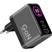 Hızlı Şarj Adaptörü | 65W Gan 2x Usb-C ve 1 Usb-A Çıkışlı Pd Pps Dijital Güç Ekranlı X6