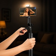 150 cm Selfie Çubuğu Tripod, LED Işıklı, Bluetooth Uzaktan Kumandalı, 360° Dönebilen Telefon