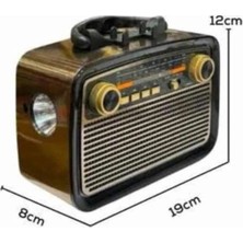 Mercora Tech Nostaljik Görünümlü Ahşap Radyo Tf Sd USB Girişli LED Fener Işıklı