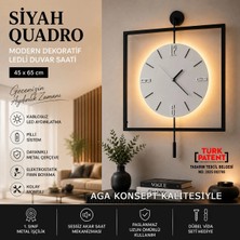 Aga Konsept Led'li Siyah Quadro Yuvarlak Kristal (Orta Boy 45 x 65 cm), Modern Dekoratif Sarkaçlı Metal Duvar Saati