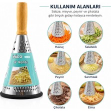 Uslucan Alışveriş Huni Model Rende - 3 Bölümlü - Paslanmaz Çelik - Ahşap Bambu Saplı - Silikon Taban