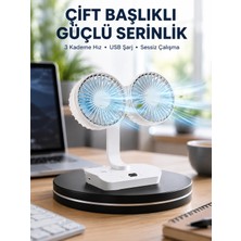 Shopwave Sessiz Çalışan USB Şarjlı Çift Kafalı Masaüstü Fan – Ev ve Ofis Için