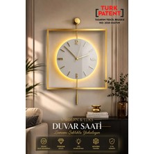 Led'li Gold Quadro Yuvarlak Kristal Orta Boy, Modern Dekoratif Sarkaçlı Metal Duvar Saati