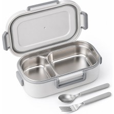 Beny Store Lunch Box 304 Paslanmaz Çelik Bölmeli Beslenme Kabı Gri – Çatal Kaşık Setli