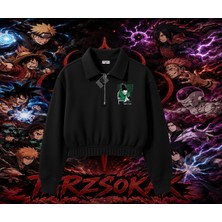 Tarzsokak Shikamaru Nara Naruto Anime Karakter Kadın Crop Polo Yaka Yarım Fermuarlı Sweatshirt Beyaz