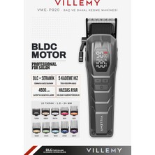 Villemy VME-P920 Profesyonel Saç ve Sakal Kesme Makinesi Bldc Motor Şarjlı Dlc Seramik Bıçak 10 Tarak Dijital Ekran 4600 Mah